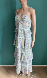 SELF-PORTRAIT Tiered Floral Lace Printed Chiffon Kleid