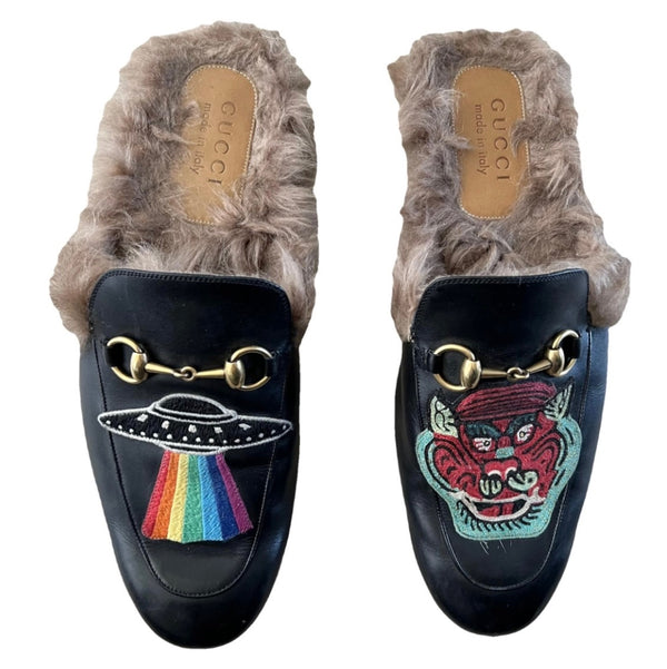 GUCCI Princetown Embroidered Ufo and Dragon Slipper