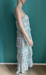 SELF-PORTRAIT Tiered Floral Lace Printed Chiffon Kleid