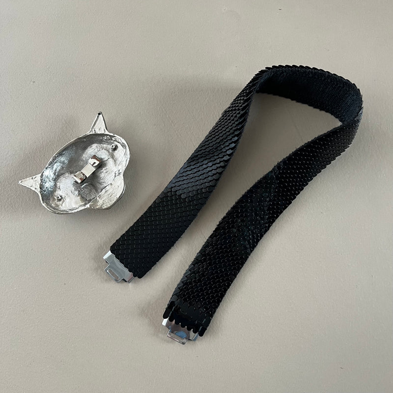 Pailetten Gürtel mit Tigerkopf Schnalle