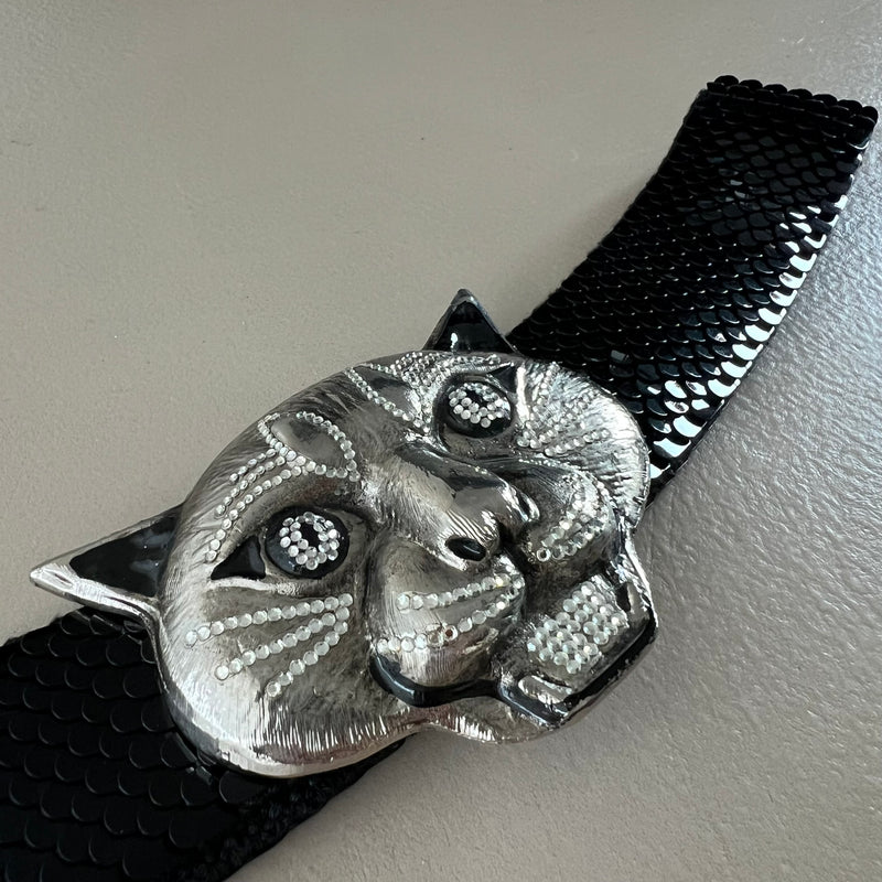 Pailetten Gürtel mit Tigerkopf Schnalle
