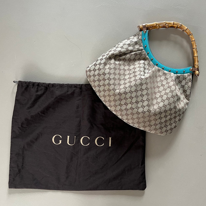 GUCCI Vintage Bamboo Hobo GG Canvas Bag