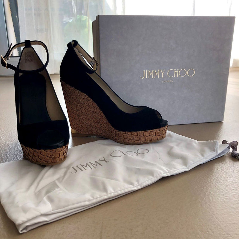 JIMMY CHOO Peep Toes Kork Wedges schwarz