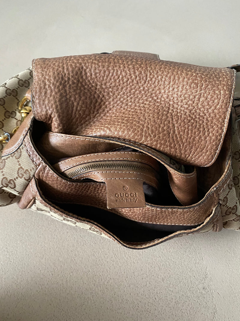 GUCCI New Pelham Horsebit GG Canvas und Leder Tasche