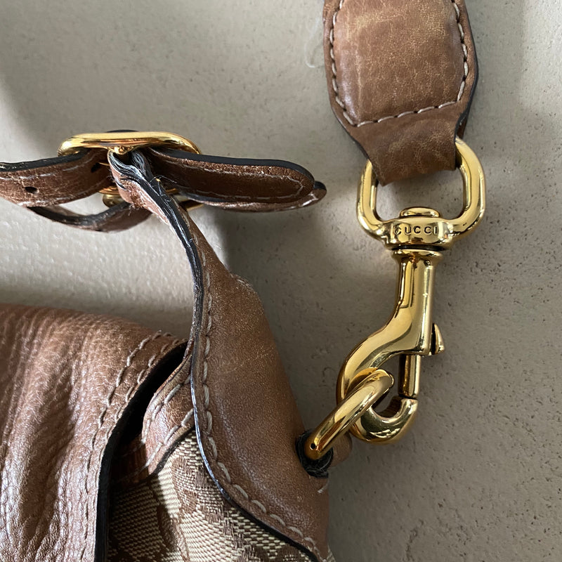 GUCCI New Pelham Horsebit GG Canvas und Leder Tasche